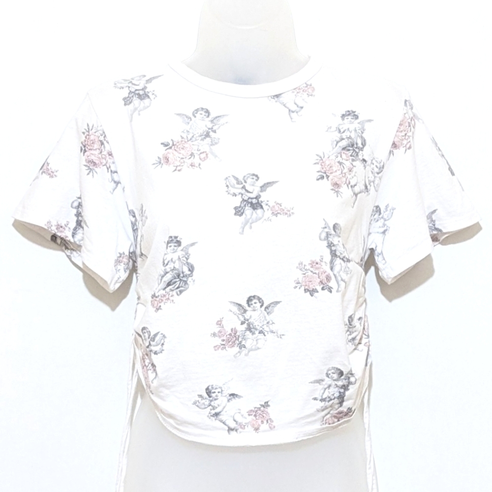 French Pastry | Cropped Ruched Top | Angels | Art Deco | Floral | Graphic TShirt